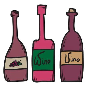 Set of hand drawn vector wine bottles Stock Illustration