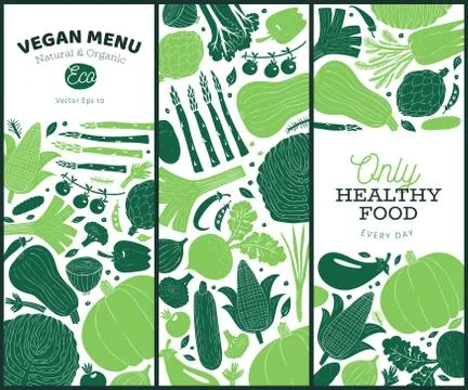 Set of hand drawn vegetables design templates. Monochrome graphic. Vegetables Stock Illustration