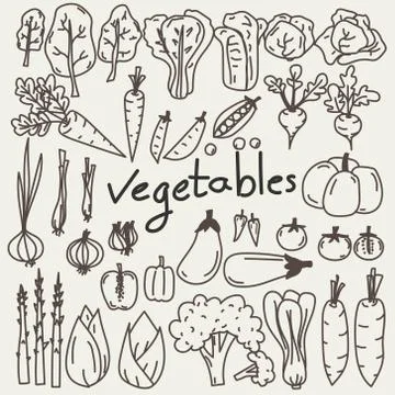 Set Of Hand Drawn Vegetables Doodles. Stock Illustration