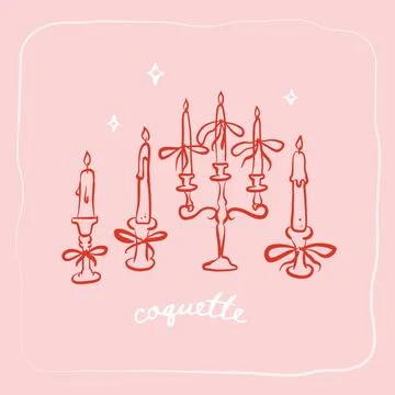 Set of hand drawn vintage elegant coquette candles in candlestick and candelabra Stock Illustration
