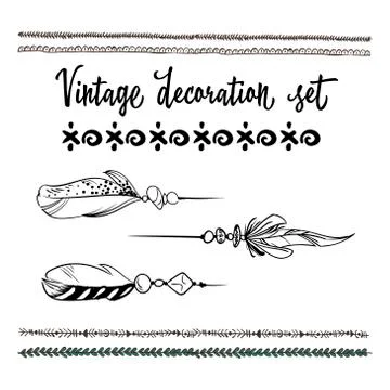 A set of hand drawn vintage elements for your design. Vector illustration. 스톡 일러스트