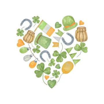 A set of hand drawn watercolor elements in the form of heart イラスト素材