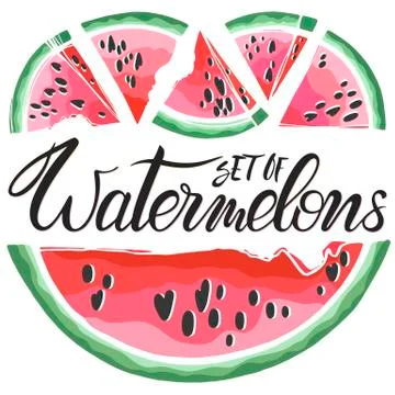 Set of hand drawn watermelons Stock Illustration