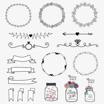 Set Of Hand Drawn Wedding Invitation Vintage Typographic Design Elements Stock Illustration