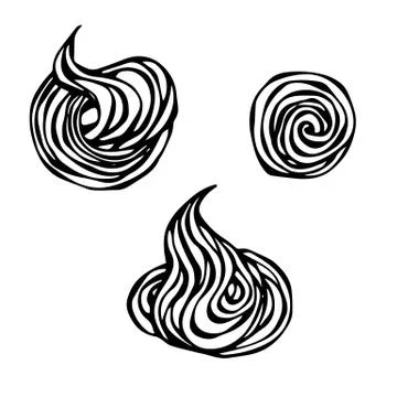 Set of Hand Drawn Whipped Cream. Doodle Style Vector Sketch, Isolated on White Stock Illustration