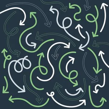 Set of hand drawn white and green arrow any direction on blue background Stock Illustration