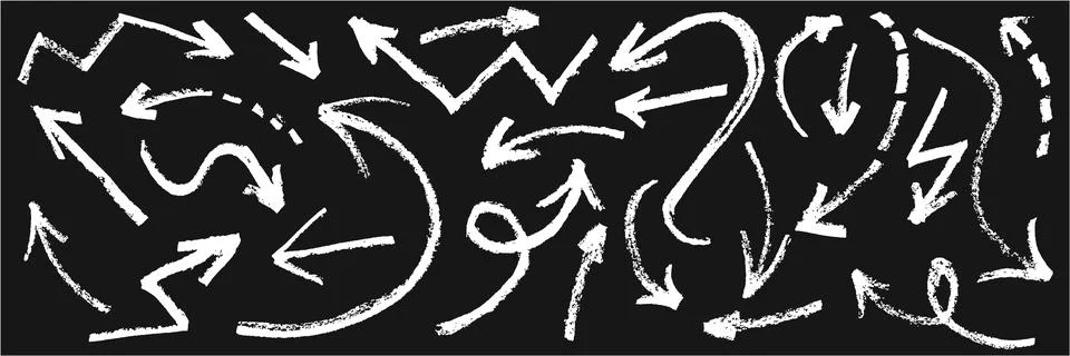 Set of hand drawn white arrows doodle on white background. Collection of Stock Illustration