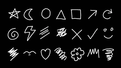 Set of hand drawn white doodle sketch animation on a black background. Stock Footage 238764726
