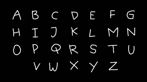 Set of hand drawn white doodle Alphabet animation on a black background Stock Footage 238764729