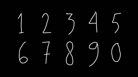 Set of hand drawn white doodle number on a black background. Looped motion graph Stock Footage 238764790