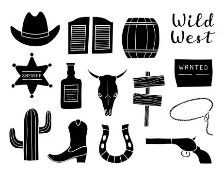 Set of hand drawn Wild West elements. Illustrazione stock