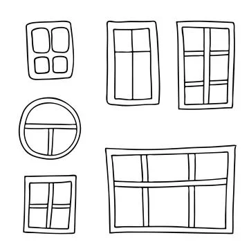 Set hand drawn windows. Doodle illustration. Relaxing art therapy. Simple e.. Stock Illustration