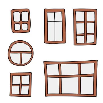 Set hand drawn windows. Doodle illustration. Relaxing art therapy. Simple e.. Stock Illustration