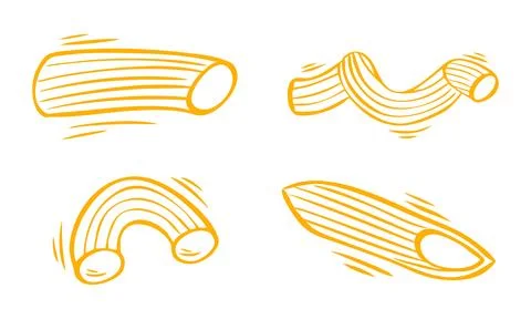 Set of hand drawn yellow pasta shapes penne, rigatoni, macaroni Stock Illustration