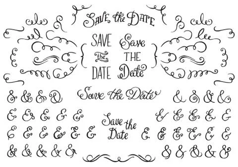 Set of Hand Drawnf Rustic Decorative Swirls. イラスト素材