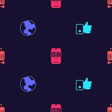 Set Hand like, Earth globe, Foreign language online study and Suitcase on Stock Illustration