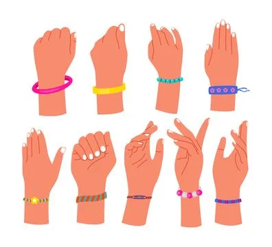 Set of hand with Ethnic bracelets on hands. Friendship Tribal authentic dec.. Illustrazione stock