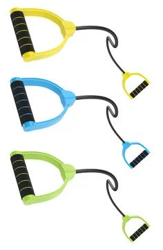 Set of hand expanders or resistance band with rubber handle isolated on white Illustration
