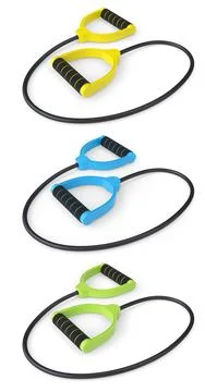 Set of hand expanders or resistance band with rubber handle isolated on white Stock Illustration
