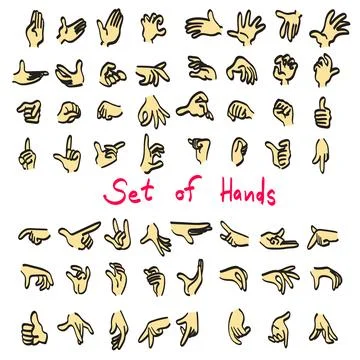 Set of hand gesture illustration drawing vector isolated on white background Stock Illustration