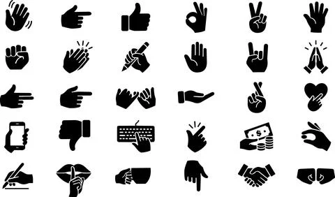 Set Of Hand Gestures Black Icons Stock Illustration