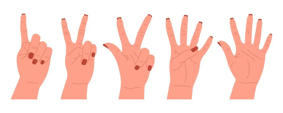 Set of hand gestures characters. Various hand icons with fingers. Counting, b Stock Illustration