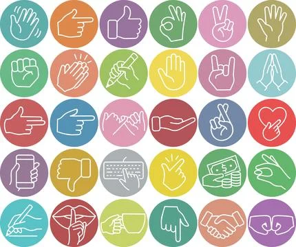 Set of hand gestures line art graphic icons and symbols Stock Illustration