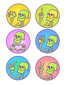 A set of hand gestures made by a skeleton. Ready set of stickers and emojis 스톡 일러스트