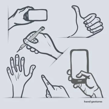 Set of hand gestures with smartphone and other Illustrazione stock