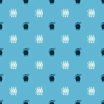 Set Hand grenade and Dynamite timer clock on seamless pattern. Vector Stock Illustration