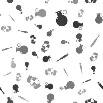 Set Hand grenade, Bomb ready to explode, Baseball bat and Shield on seamles.. Stockillustratie