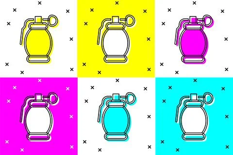 Set Hand grenade icon isolated on color background. Bomb explosion. Vector Stock Illustration