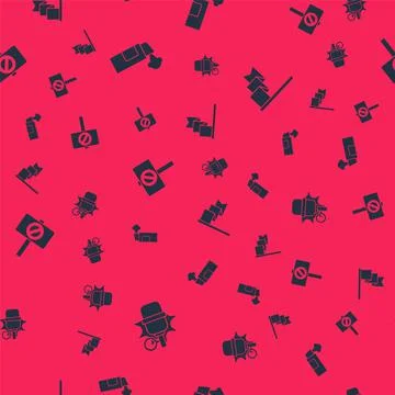 Set Hand grenade, Pepper spray, Protest and Location marker on seamless pattern Stock Illustration