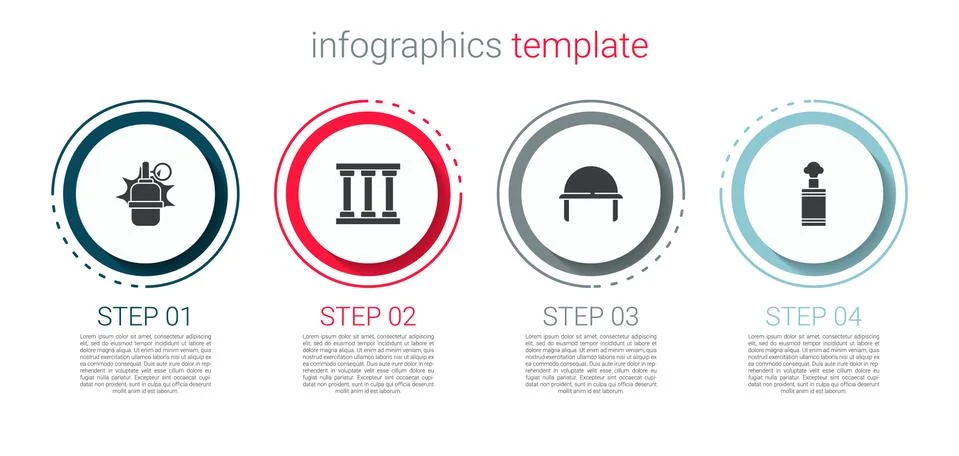 Set Hand grenade, Prison window, Military helmet and . Business infographic 스톡 일러스트