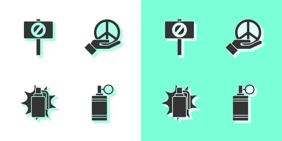 Set Hand grenade, Protest, and Peace icon. Vector 스톡 일러스트