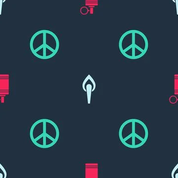 Set Hand grenade, Torch flame and Peace on seamless pattern. Vector 스톡 일러스트