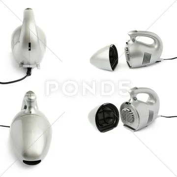 Set of Hand held small vacuum cleaner isolated over the white background Stock Photos