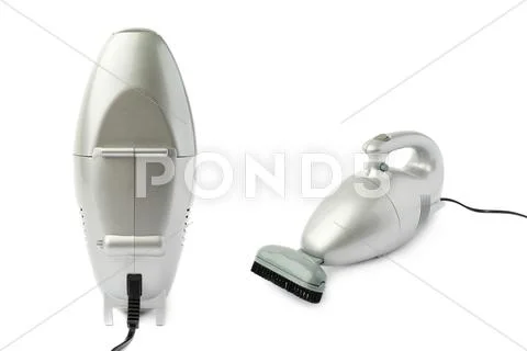 Set of Hand held small vacuum cleaner isolated over the white background Stock Photos