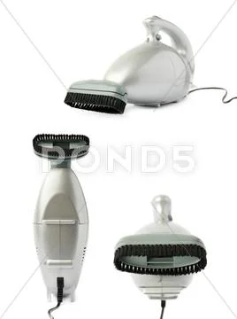 Set of Hand held small vacuum cleaner isolated over the white background Stock Photos