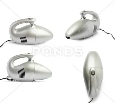 Set of Hand held small vacuum cleaner isolated over the white background Stock Photos