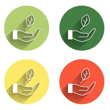 Set Hand hold a leaf of the plant icon isolated with long shadow background.. Stock Illustration