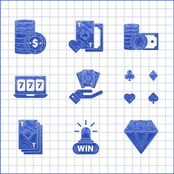 Set Hand holding deck of playing cards, Casino win, Diamond, Playing, with heart イラスト素材