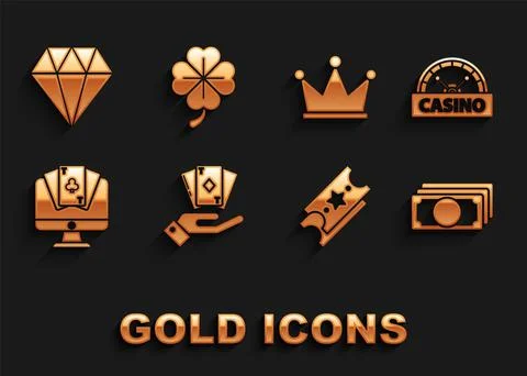 Set Hand holding deck of playing cards, Casino signboard, Stacks paper money 스톡 일러스트