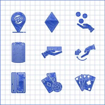 Set Hand holding deck of playing cards, Casino chip, Playing, Human hand イラスト素材