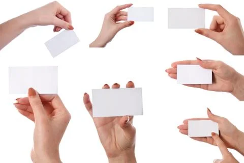 Set of hand holding an empty business card Stock Photos