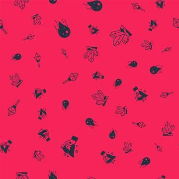 Set Hand holding fire, Fireball, Magic stone and on seamless pattern. Vector Stockillustratie