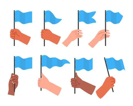 Set of hand holding flag set collection, protest demostration or picket con.. 스톡 일러스트