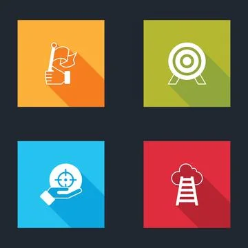 Set Hand holding flag, Target,  and Stair with finish icon. Vector Stock Illustration
