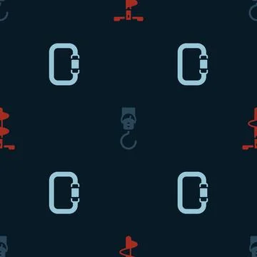 Set Hand ice drill, Spring scale and Carabiner on seamless pattern. Vector Illustrazione stock