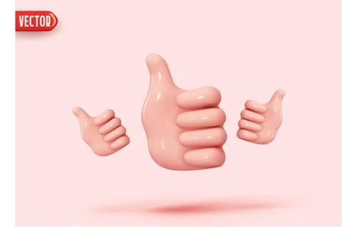 Set of Hand like. Icon human hand in cartoon style thumb up, good sign. Rea.. Stock Illustration